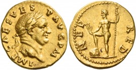 Vespasian, 69 – 79 
Aureus July-December 71, AV 7.36 g. IMP CAES VES-P AVG P M Laureate head r. Rev. NEP – RED Neptune standing l., r. foot on globe,...