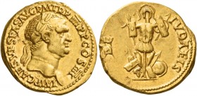 Vespasian, 69 – 79 
Aureus, Lugdunum 72-73, AV 7.38 g. IMP CAES VESPAS AVG P M TR P IIII P P COS IIII Laureate head r. Rev. DE – IVDAEIS Trophy; belo...