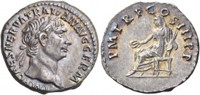 Trajan augustus, 98 – 117 
Denarius 100, AR 3.16 g. IMP CAES NERVA TRAI-AN AVG GERM Laureate head r. Rev. P M TR P COS III P P Vesta seated l., holdi...