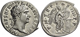 Trajan augustus, 98 – 117 
Denarius 102, AR 3.76 g. IMP CAES NERVA TRA-IAN AVG GERM Laureate head r. Rev. P M TR P COS IIII P P Victory standing r., ...