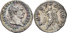 Trajan augustus, 98 – 117 
Denarius 102, AR 3.27 g. IMP CAES NERVA TRAIAN AVG GERM Laureate bust r. Rev. P M TR P COS IIII P P Victory standing l., h...