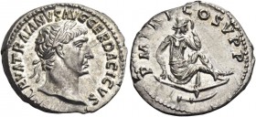 Trajan augustus, 98 – 117 
Denarius 103, AR 3.42 g. [IMP] NERVA TRAIANVS AVG GER DACICVS Laureate head r. Rev. P M TR P COS V P P Dacian seated r. on...