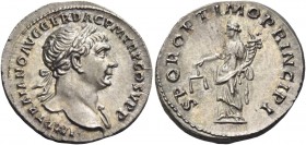 Trajan augustus, 98 – 117 
Denarius circa 107, AR 3.46 g. IMP TRAIANO AVG GER DAC P M TR P COS V P P Laureate bust r., with drapery on l. shoulder. R...