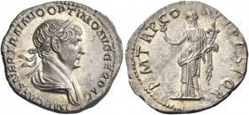 Trajan augustus, 98 – 117 
Denarius circa 114-116, AR 3.21 g. IMP CAES NER TRAIANO OPTIMO AVG GER DAC Laureate and draped bust r. Rev. P M TR P CO-S ...