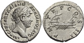 Hadrian augustus, 117 – 138 
Denarius circa 121-123, AR 3.42 g. IMP CAESAR TRAIAN H – ADRIANVS AVG Laureate head r. Rev. P M – T P – P COS – III Gall...