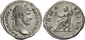 Hadrian augustus, 117 – 138 
Denarius circa 130, AR 3.28 g. HADRIANVS – AVG COS III P P laureate head r. Rev. ROMA – FELIX Roma seated l., holding br...