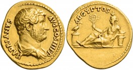 Hadrian augustus, 117 – 138 
Aureus 130-133, AV 7.15 g. HADRIANVS – AVG COS III P P Bare-headed and draped bust r. Rev. AEGYPTOS Aegyptus reclining l...
