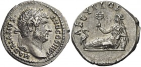 Hadrian augustus, 117 – 138 
Denarius 130-133, AR 3.26 g. HADRIANVS – AVG COS III P P Laureate head r. Rev. AEGYPTOS Aegyptus reclining l., holding s...