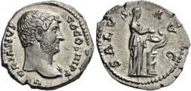 Hadrian augustus, 117 – 138 
Denarius circa 133-135, AR 3.58 g. HADRIANVS – AVG COS III P P Bare head r., with drapery on l. shoulder. Rev. SALVS – A...