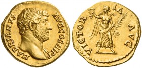 Hadrian augustus, 117 – 138 
Aureus circa 134-138, AV 7.36 g. HADRIANVS – AVG COS III P P Bare-headed bust r., with drapery on l. shoulder. Rev. VICT...