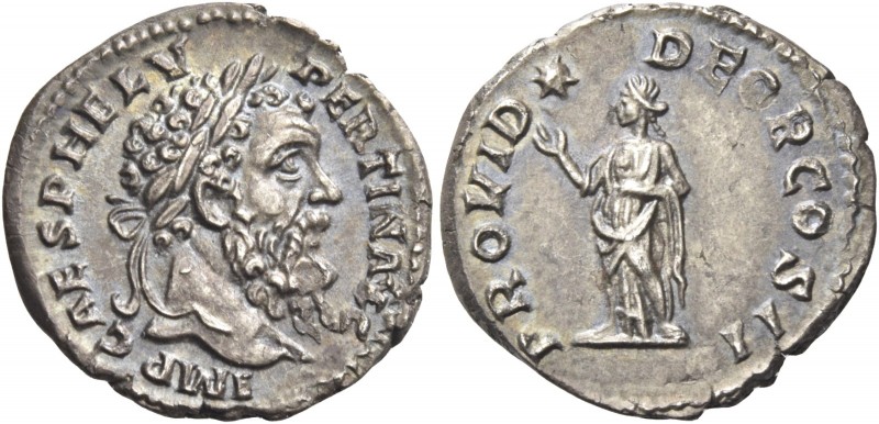 Pertinax, 1st January – 28th March 193 
Denarius 193, AR 2.98 g. IMP CAES P HEL...