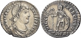 Valentinian I, 364 – 375 
Light miliarense, Treveri circa 367-375, AR 4.37 g. D N VALENTINI – ANVS P F AVG Pearl-diademed, draped and cuirassed bust ...