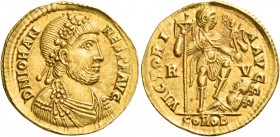 Johannes, 423 – 425 
Solidus, Ravenna 423–425, AV 4.45 g. D N IOHAN – NES P F AVG Rosette-diademed, draped and cuirassed bust r. Rev. VICTORI – A AVG...