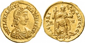 Valentinian III, 425 – 455 
Solidus, Ravenna circa 430-445, AV 4.36 g. D N PLA VALENTI – NIANVS P F AVG Rosette-diademed, draped and cuirassed bust r...