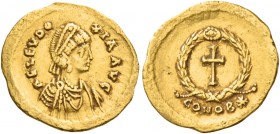 Licinia Eudoxia, daughter of Theodosius II and wife of Valentinian III 
Tremissis, Constantinopolis 439-455, AV 1.47 g. AEL EVDO – XIA AVG Pearl-diad...