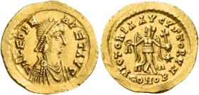 Leo I, 457 – 474 
Tremissis, Constantinopolis 462 or 466, AV 1.46 g. D N LEO PE - RPET AVG Pearl-diademed, draped and cuirassed bust r. Rev. VICTORIA...