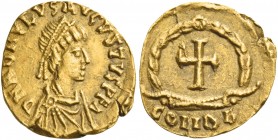 Romulus Augustus, 475 – 476 
Tremissis 475-476, AV 1.43 g. D N ROMVLVS AVGVSTVS P F A Diademed, draped and cuirassed bust r. Rev. Cross within wreath...