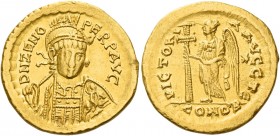 Theoderic, 493 – 526 
Pseudo-Imperial Coinage. In the name of Zeno, 474-491. Solidus, uncertain mint 493-526, AV 4.46 g. DN ZENO – PERP AVC Pearl-dia...