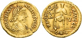 The Visigoths 
Pseudo-Imperial Coinage. In the name of Valentinian III, 425-455. Solidus, uncertain mint in Gaul circa 439-455, AV 4.37 g. Blundered ...