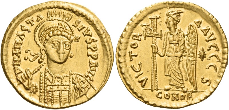 Anastasius, 11th April 491 – 1st July 518 
Solidus 491-498, AV 4.49 g. D N ANAS...