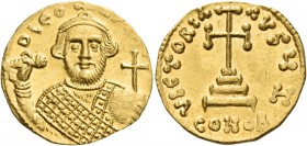 Leontius, 695-698 
Solidus 695-698, AV 4.45 g. D LЄO – [N PЄ AV] Bearded bust facing, wearing loros and crown and holding anexikakia and globus cruci...