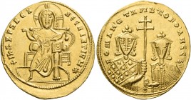Constantine VII Porphyrogenitus and colleagues, 913-959 
Solidus circa 921–931, AV 4.39 g. +IhS XPS REX - REςnAnTIuM* and reverse legend ROMAn' ET XP...