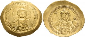 Constantine IX Monomachus, 11th June 1042 – 11th January 1055 
Histamenon 1042-1055, AV 4.37 g. +IhS XIS RЄX RЄGNANTIhM Facing bust of Christ, nimbat...