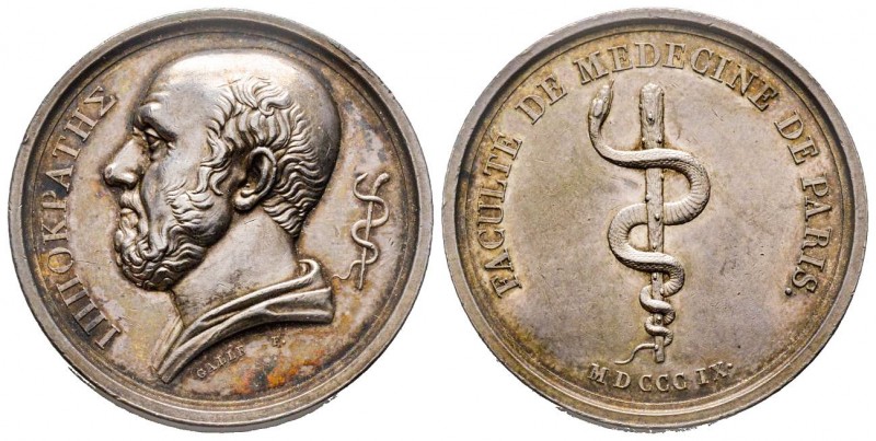 Université de Médecine, Paris, 1809, AG 19.39 g. 33.2 mm par Galle
Avers : ΙΠΠΟΚ...