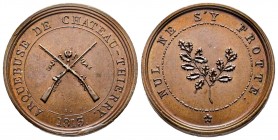 Arquebuse de Château-Thierry, 1810, AE 10.01 g. 27.3 mm poinçon main
Avers : ARQUEBUSE DE CHATEAU-THIERRY
Revers : NUL NE S'Y FROTTE
Ref : Bramsen 131...