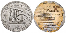 Cliché uniface, Mines de Charbon, 1811, Étain 3.11 g. 31 mm
Avers : MINES DE CHARBON ANZIN FRESNES
Superbe