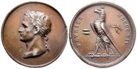 Premier Empire, Napoléon, 1814, AE 43.6 g. 43.4 mm, par Brenet, Réfrappe
Avers : Tête de Napoléon à gauche
Revers : FEVRIER MDCCCXIV
TTB