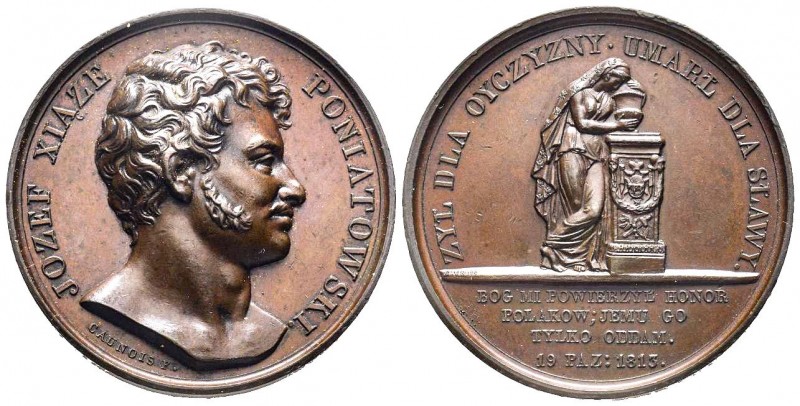 Mort du Maréchal Poniatowski à Lipsie, Paris, 1813, AE 40.34 g. 40.9 mm par Caun...