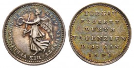 Prise de Torgau, 1814, AG 1.36 g. 15.3 mm. 
Revers : TORGAU EROBERT DURCH TAUENZIEN D 10 JAN 1814
Ref : Bramsen 1327, Julius 2806
Superbe