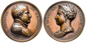 Marie Louise d'Autriche, 1814, AE 44.78 g. 40.6 mm
Avers : DEFENSE DE L'EMPIRE L'EMPEREUR PART DE PARIS LE XXV JANVIER MDCCCXIV
Revers : MARIE LOUISE ...