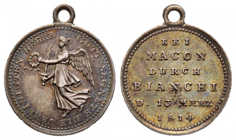 Prise de La Fère, 1814, AG 1.53 g. 15.3 mm
Revers : BEI MACON DURCH BIANCHI D. 1...
