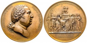 Arrivée de Louis XVI à Calais, Paris, 1814, AE 93.78 g. 68.3 mm par Galle
Ref : Bramsen 1409, Julius 2928, Essling 1466
Superbe