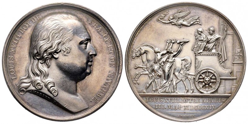 Entrée de Louis XVIII de Bourbon à Paris, 1814, AG 38.11 g. 40.7 mm par Andrieu
...