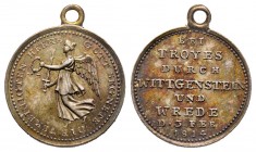 Bataille de Troyer, Vienne, 1814, AG 1.54 g. 15.4 mm
Revers : BEI TROYES DURCH WITTNGENSTEIN UN WREDE D 3 FEB 1814
Ref : Bramsen 1340 (inédite), Somme...