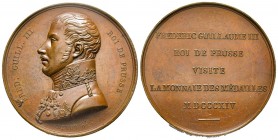 Visite à la Monnaie de l'Empereur Frédéric Guillaume III, 1814, AE 35.33 g. 40.6 mm par Gayrard
Ref : Bramsen 1466, Essling 1520
presque FDC