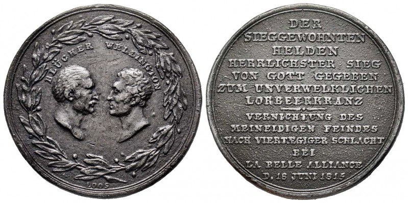 Médaille en plomb 24.72 g. 36.57 mm par Loos, 
Avers BLUCKER WELLINGTON Bustes d...