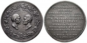 Médaille en plomb 24.72 g. 36.57 mm par Loos, 
Avers BLUCKER WELLINGTON Bustes de face
Revers : Inscription en 13 lignes
Ref : Bramsen 1641, Essling 1...