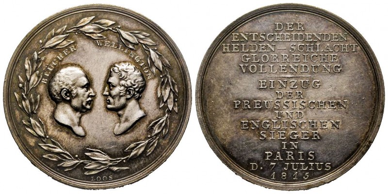 Entrée à Paris, Dresde, 1815, AG 13.73 g. 36.5 mm par Loos,
Avers : BLUCKER WELL...