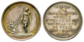 Paix de Parisi, Vienne, 1815, AG 2.04 g. 18.6 mm 
Avers : Allégorie de la paix 
Revers : FRIEDE DER VERBUNDETEN MACHTE M FRANKREICH GESCHLOSSEN ZU PAR...