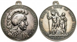 Médaille du merite, Naples, 1797, AG 22.25 g. 36.1mm
Avers : FERDINANDUS IV UTRIUSQ.SICILIAE REX P.F.A Buste cuirassé à droite
Revers : MILITIBUS BENE...