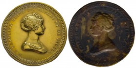 Cliché uniface, Caroline Reine de Naples, Paris, 1808, Bronze doré 5.25 g. 44 mm par Lienard 
Avers : M A CAROLINE REINE DE NAPLES ET DE SICILIE , bus...