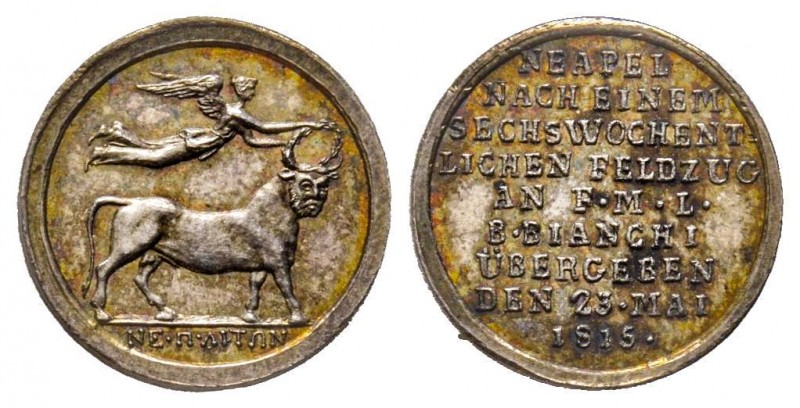 Occupation de Naples, Berlin, 1815, AG 0.59 g. 12.4 mm par Loos 
Avers : ΝΕΟΠΟΛΙ...