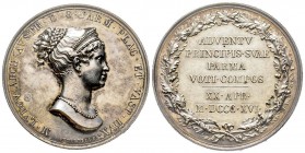 Entrée de Marie Louise d'Autriche à Parme, 1816, AG 29.92 g. 41.2 mm par Santarelli
Avers : M LVDOV ARCH AVSTR D G PARM PLAC ET VAST DVX , SANTARELLI....