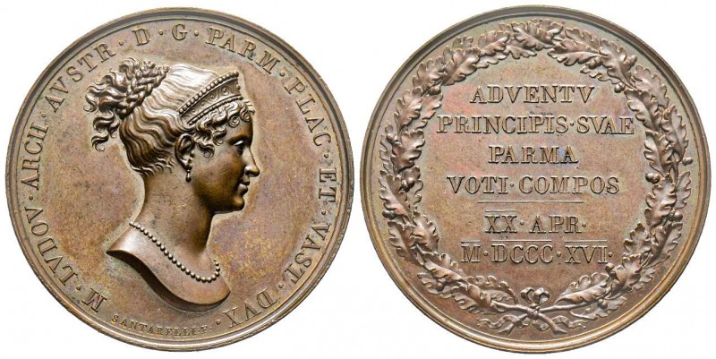 Entrée de Marie Louise d'Autriche à Parme, le 20 avril 1816, AE 35.64 g. 41.2 mm...