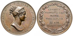Entrée de Marie Louise d'Autriche à Parme, le 20 avril 1816, AE 35.64 g. 41.2 mm par Santarelli
Avers : M LVDOV ARCH AVSTR D G PARM PLAC ET VAST DVX à...