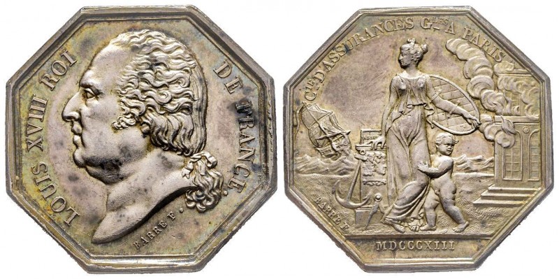 Louis XVIII, Jeton octagonal, Notaires de Bordeaux, Paris, AG 16.43 g. 30.9 mm p...